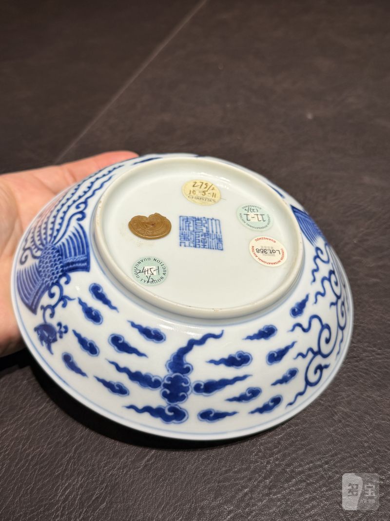清乾隆 青花对头凤纹盘一对 - 图16